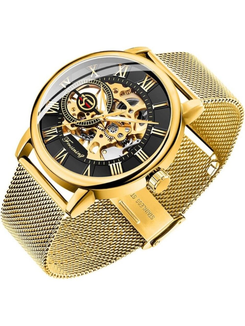 Men's Gold Black Hand-Wind Classic Roman Numeral Steampunk Mechanical Watch